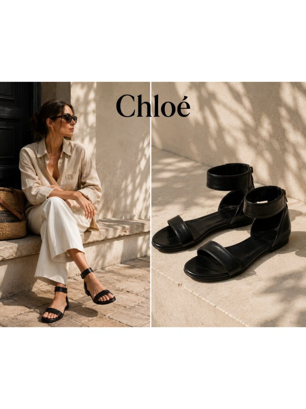 Chloé Black Leather Ankle Strap Sandals Women EU 38.5 Designer Minimalist Italy